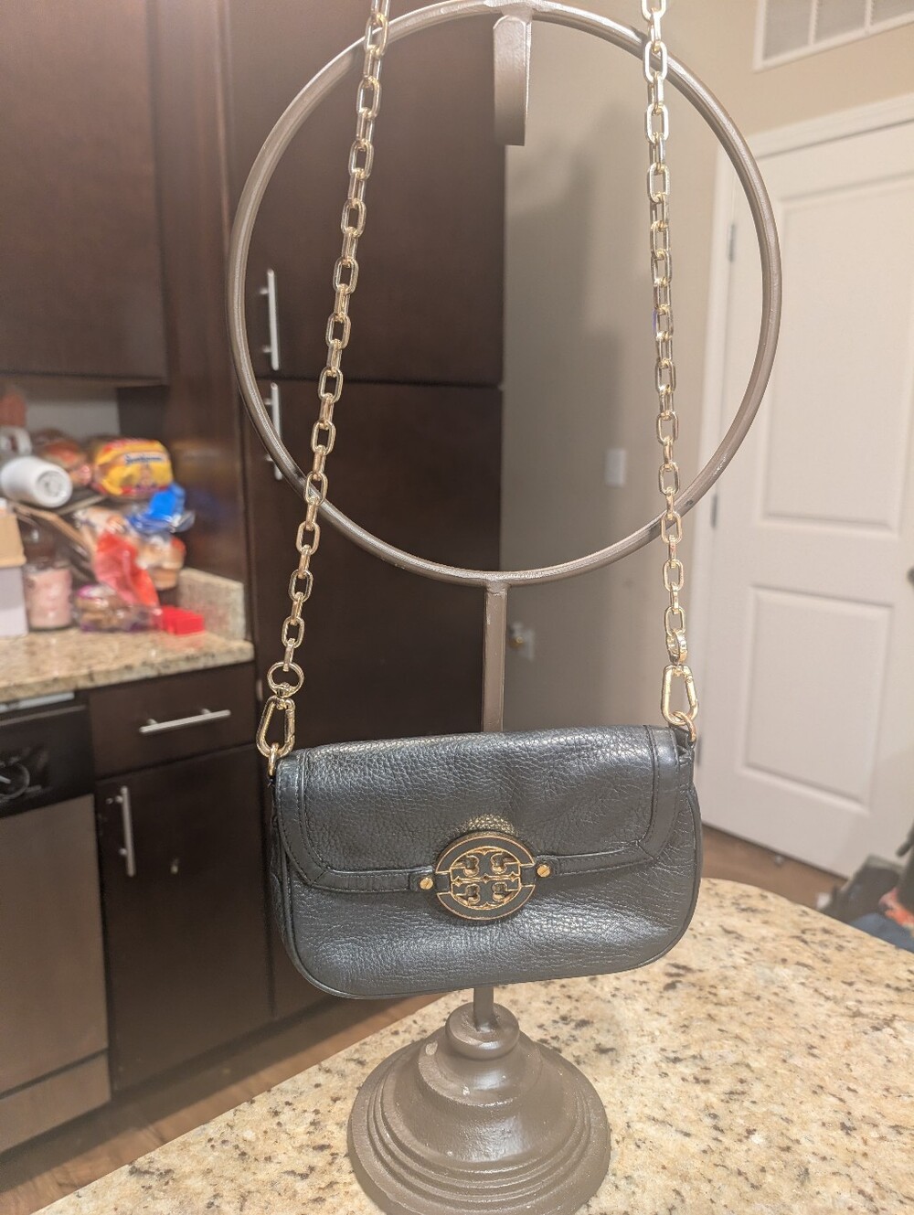 Tory Burch Black Pebbled  Leather Amanda Mini Crossbody